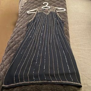 Navy Beaded Homecoming Dress